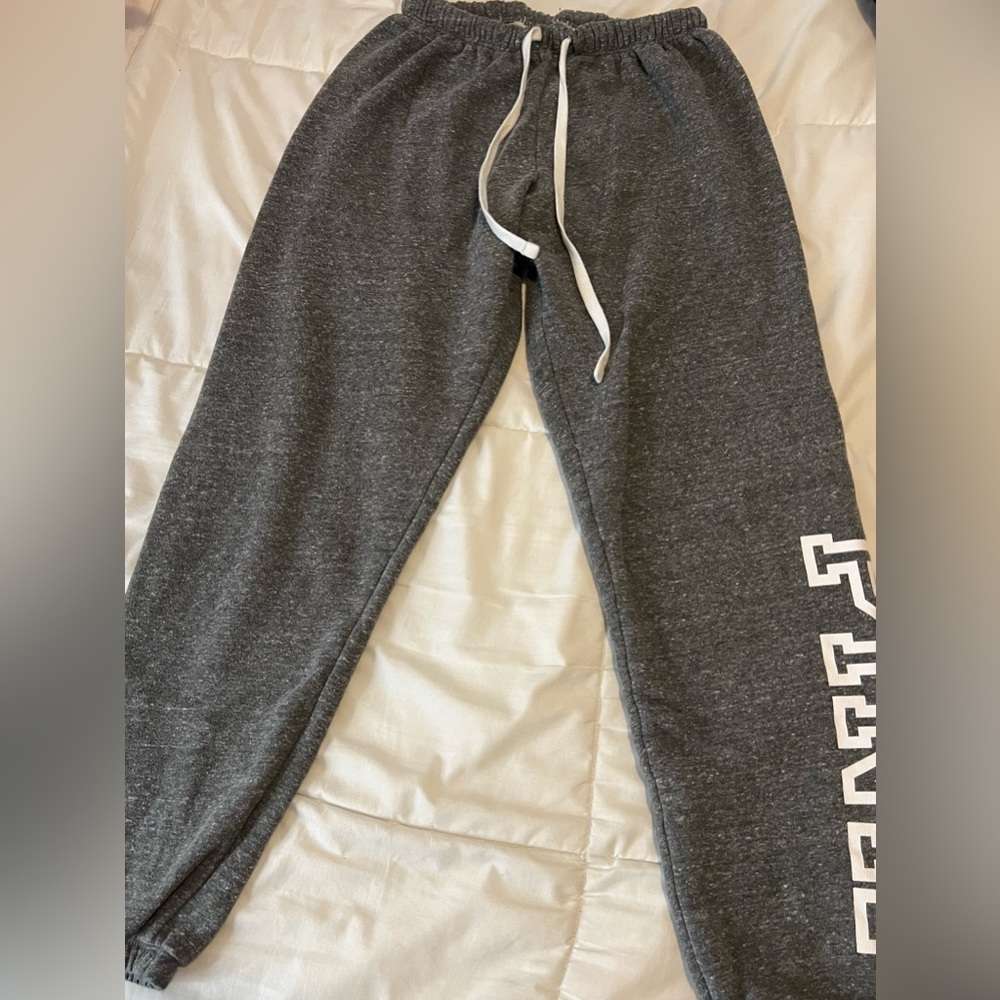PINK Victoria's Secret Charcoal Gray Track Pants with White Logo